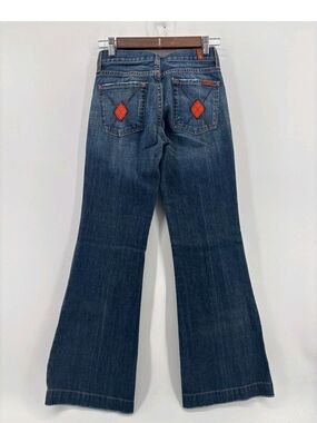 Seven For All Mankind Women's Flared Jeans with Orange Pocket Accent Size 24